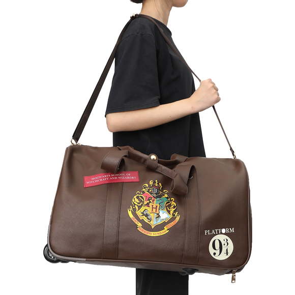 Rolling PU Duffle Bag Travel Luggage with Patches and Applique in Brown - Picture 3 of 7